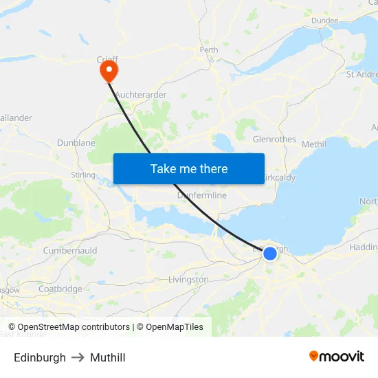 Edinburgh to Muthill map