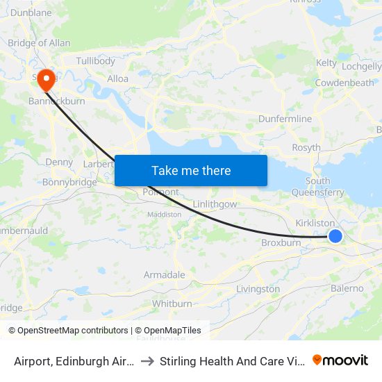 Airport, Edinburgh Airport to Stirling Health And Care Village map