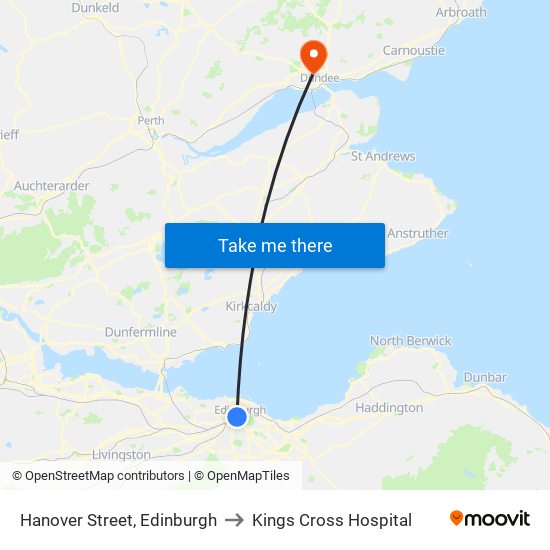 Hanover Street, Edinburgh to Kings Cross Hospital map