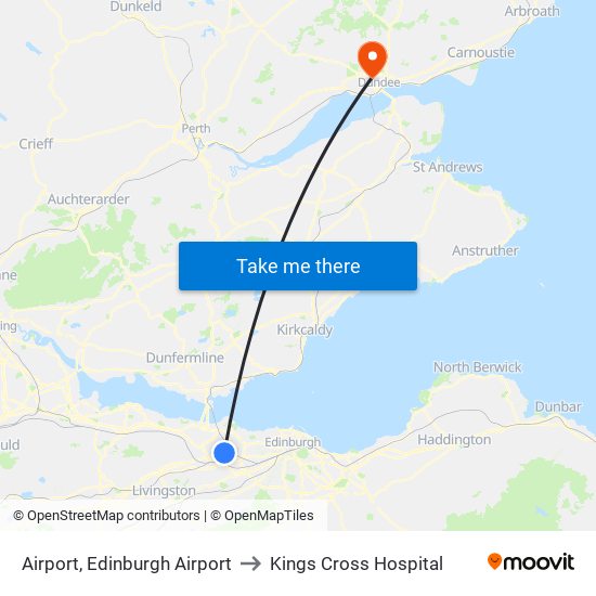 Airport, Edinburgh Airport to Kings Cross Hospital map