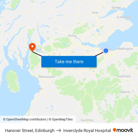 Hanover Street, Edinburgh to Inverclyde Royal Hospital map