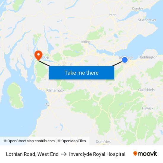 Lothian Road, West End to Inverclyde Royal Hospital map