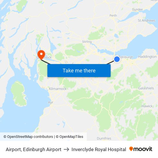 Airport, Edinburgh Airport to Inverclyde Royal Hospital map