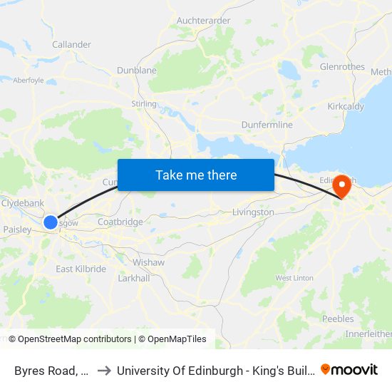 Byres Road, Partick to University Of Edinburgh - King's Buildings Campus map