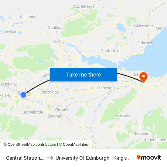 Central Station, Glasgow to University Of Edinburgh - King's Buildings Campus map