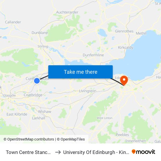 Town Centre Stances, Cumbernauld to University Of Edinburgh - King's Buildings Campus map