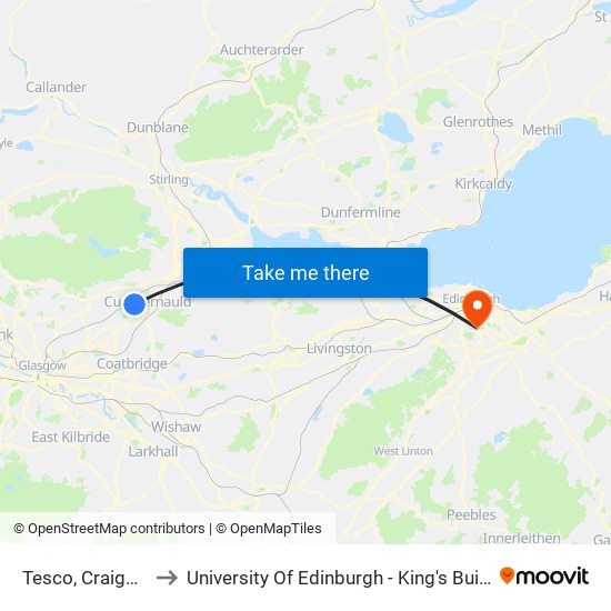 Tesco, Craigmarloch to University Of Edinburgh - King's Buildings Campus map