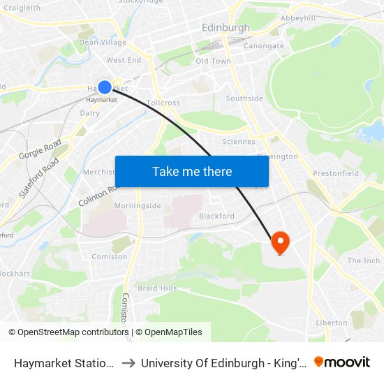 Haymarket Station, Haymarket to University Of Edinburgh - King's Buildings Campus map