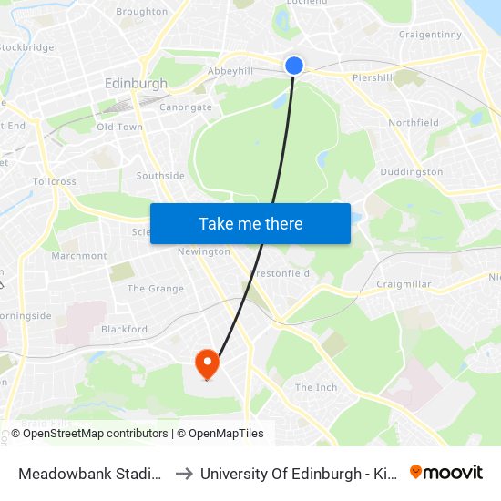 Meadowbank Stadium, Meadowbank to University Of Edinburgh - King's Buildings Campus map