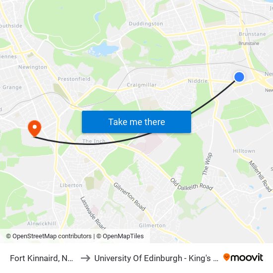 Fort Kinnaird, Newcraighall to University Of Edinburgh - King's Buildings Campus map