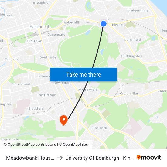 Meadowbank House, Meadowbank to University Of Edinburgh - King's Buildings Campus map