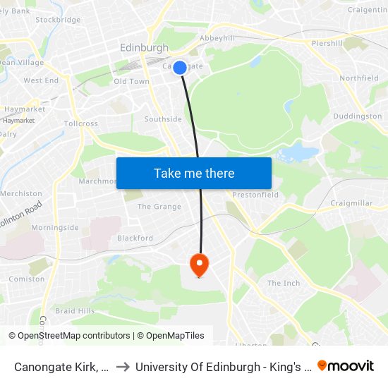 Canongate Kirk, Canongate to University Of Edinburgh - King's Buildings Campus map