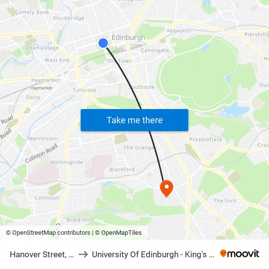 Hanover Street, Edinburgh to University Of Edinburgh - King's Buildings Campus map