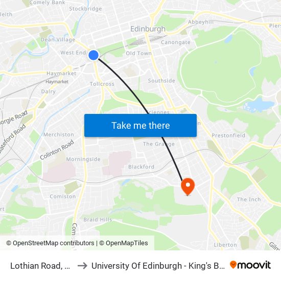 Lothian Road, West End to University Of Edinburgh - King's Buildings Campus map