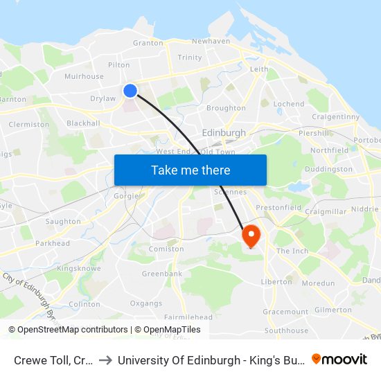 Crewe Toll, Craigleith to University Of Edinburgh - King's Buildings Campus map