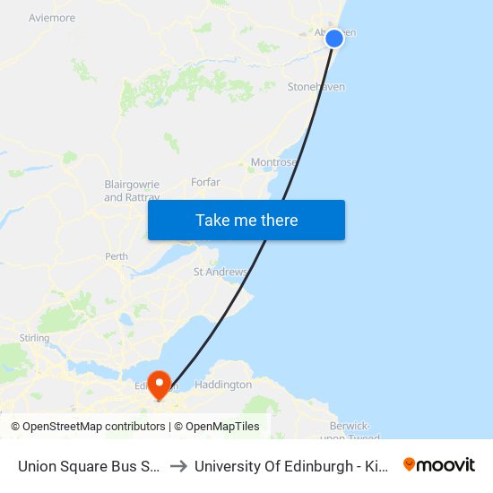 Union Square Bus Station, Aberdeen to University Of Edinburgh - King's Buildings Campus map