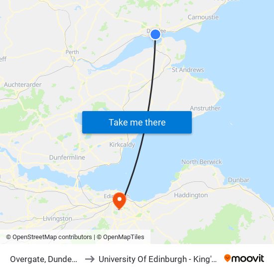 Overgate, Dundee City Centre to University Of Edinburgh - King's Buildings Campus map