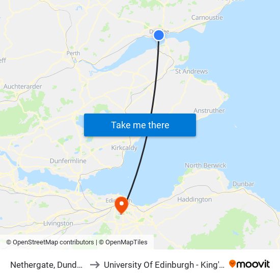 Nethergate, Dundee City Centre to University Of Edinburgh - King's Buildings Campus map