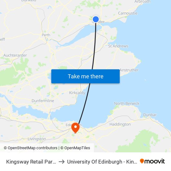 Kingsway Retail Park, Strathmartine to University Of Edinburgh - King's Buildings Campus map
