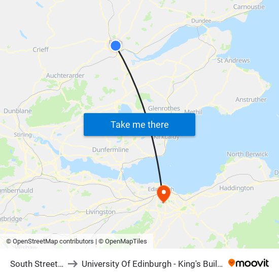 South Street, Perth to University Of Edinburgh - King's Buildings Campus map