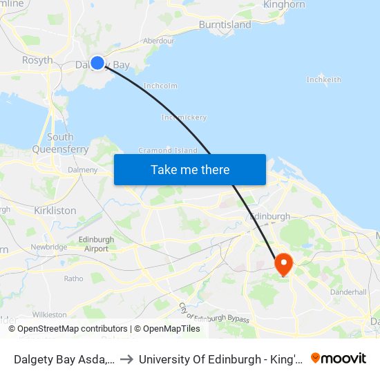 Dalgety Bay Asda, Dalgety Bay to University Of Edinburgh - King's Buildings Campus map