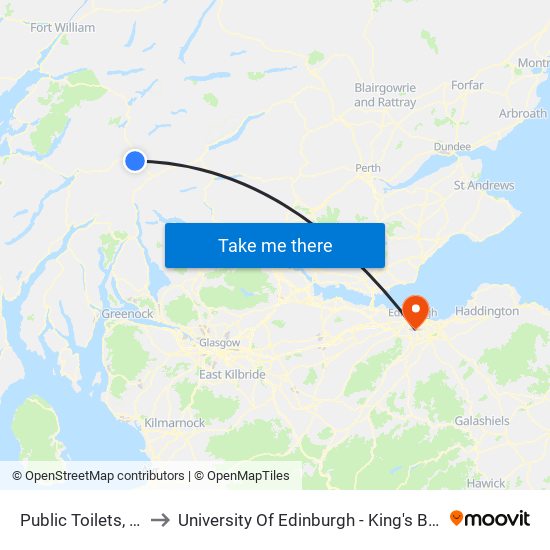 Public Toilets, Tyndrum to University Of Edinburgh - King's Buildings Campus map