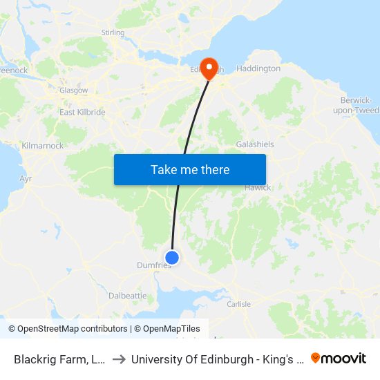 Blackrig Farm, Lochmaben to University Of Edinburgh - King's Buildings Campus map