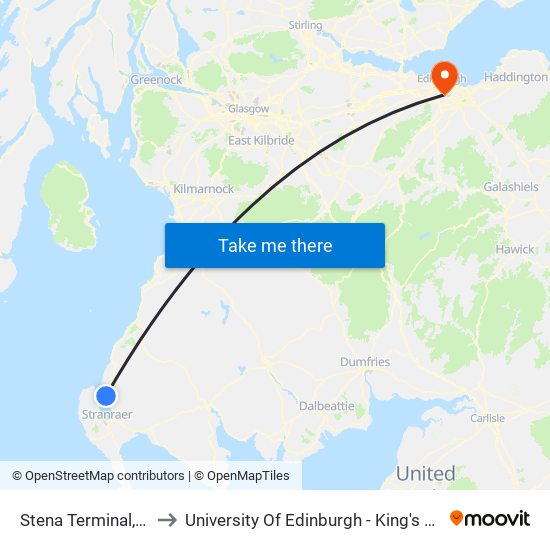 Stena Terminal, Cairnryan to University Of Edinburgh - King's Buildings Campus map