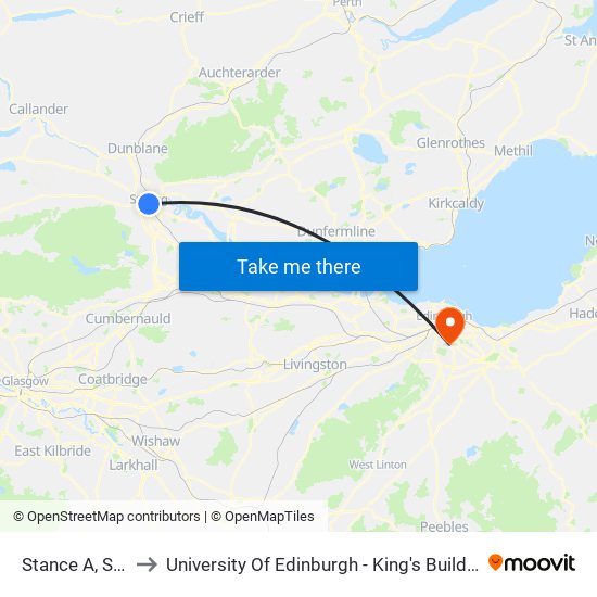 Stance A, Stirling to University Of Edinburgh - King's Buildings Campus map