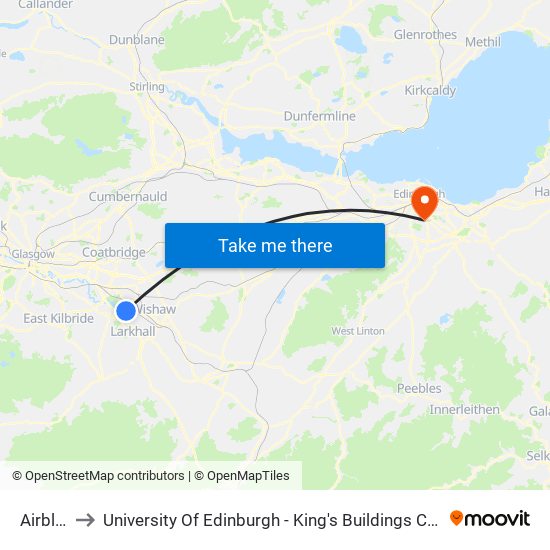 Airbles to University Of Edinburgh - King's Buildings Campus map