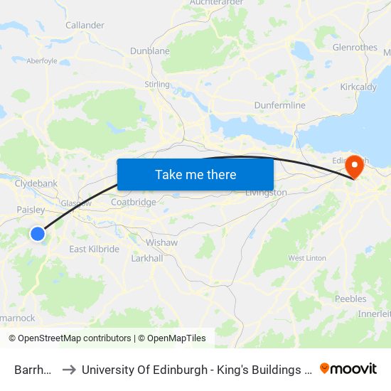 Barrhead to University Of Edinburgh - King's Buildings Campus map