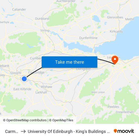 Carmyle to University Of Edinburgh - King's Buildings Campus map