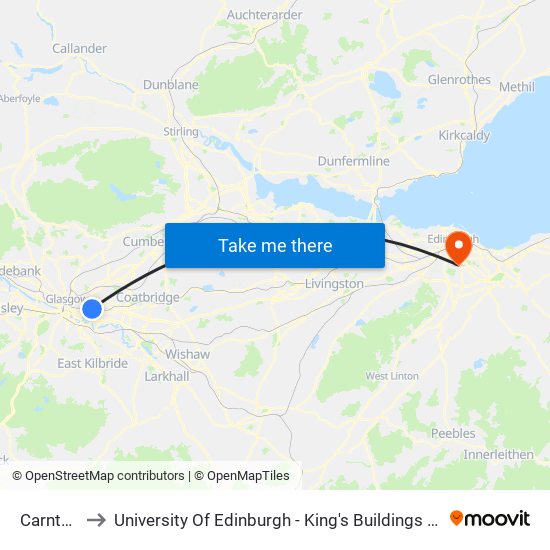 Carntyne to University Of Edinburgh - King's Buildings Campus map