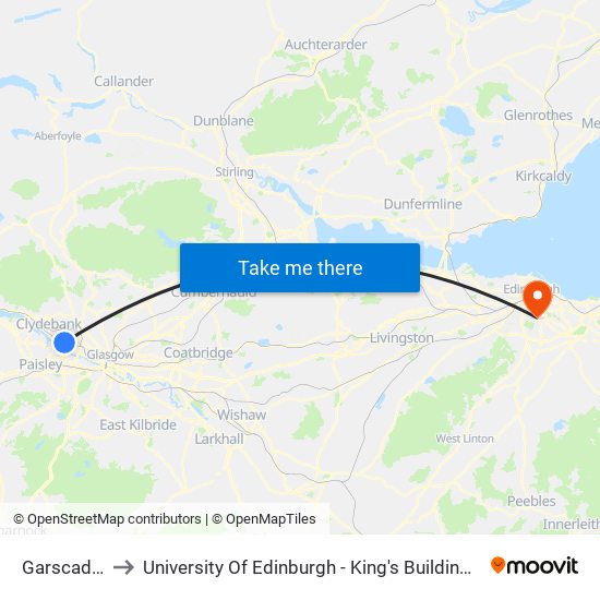 Garscadden to University Of Edinburgh - King's Buildings Campus map