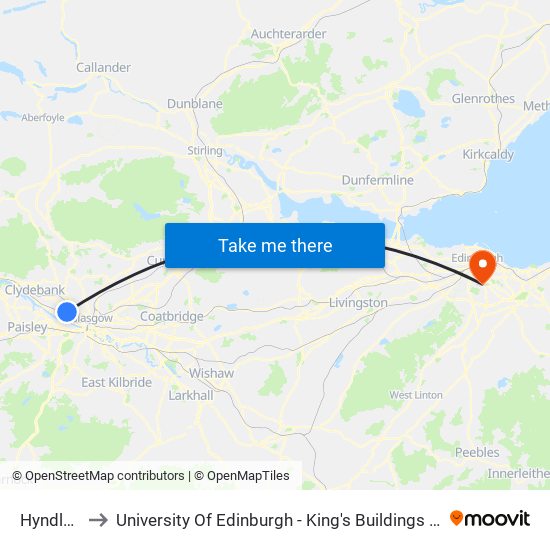 Hyndland to University Of Edinburgh - King's Buildings Campus map