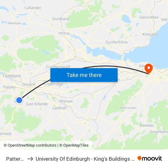 Patterton to University Of Edinburgh - King's Buildings Campus map