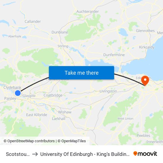 Scotstounhill to University Of Edinburgh - King's Buildings Campus map