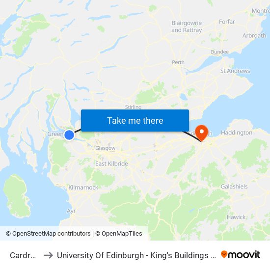 Cardross to University Of Edinburgh - King's Buildings Campus map