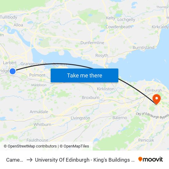 Camelon to University Of Edinburgh - King's Buildings Campus map