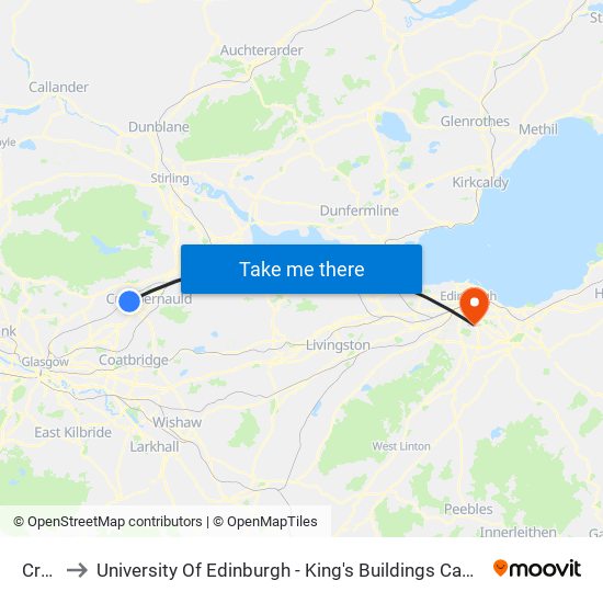 Croy to University Of Edinburgh - King's Buildings Campus map