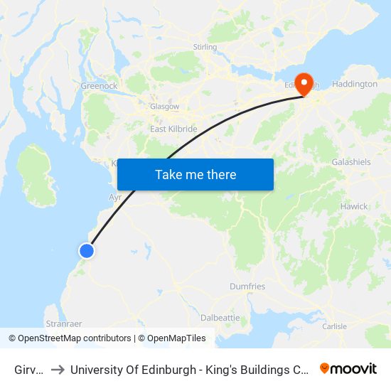 Girvan to University Of Edinburgh - King's Buildings Campus map