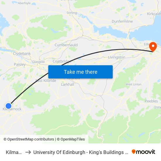 Kilmaurs to University Of Edinburgh - King's Buildings Campus map