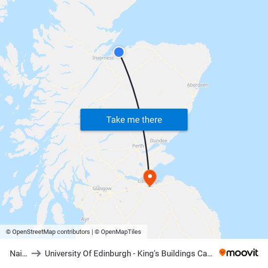 Nairn to University Of Edinburgh - King's Buildings Campus map