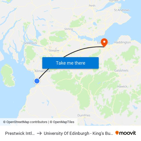 Prestwick Intl Airport to University Of Edinburgh - King's Buildings Campus map