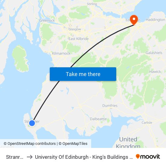 Stranraer to University Of Edinburgh - King's Buildings Campus map