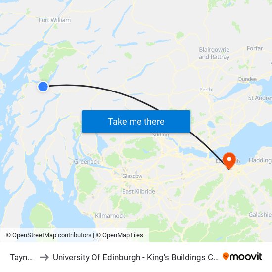 Taynuilt to University Of Edinburgh - King's Buildings Campus map