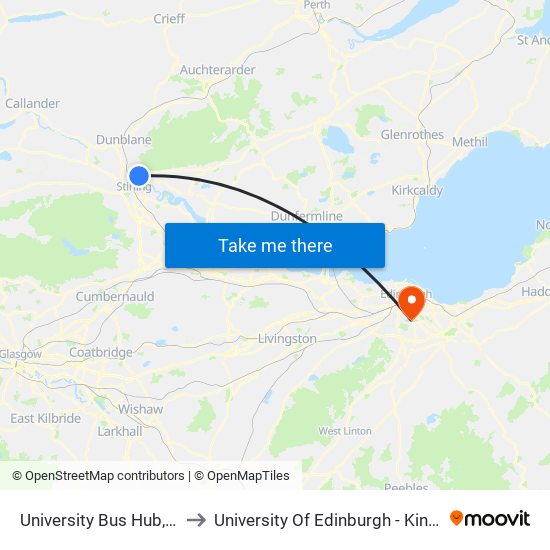 University Bus Hub, Causewayhead to University Of Edinburgh - King's Buildings Campus map