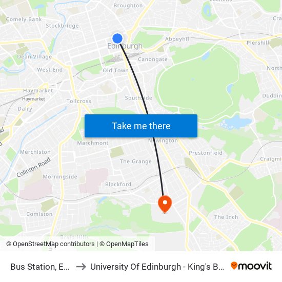 Bus Station, Edinburgh to University Of Edinburgh - King's Buildings Campus map