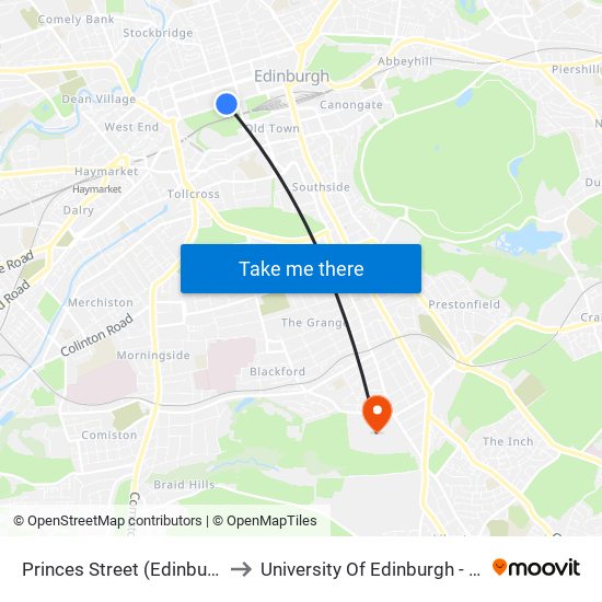 Princes Street (Edinburgh Trams), Edinburgh to University Of Edinburgh - King's Buildings Campus map