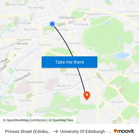 Princes Street (Edinburgh Trams), Edinburgh to University Of Edinburgh - King's Buildings Campus map